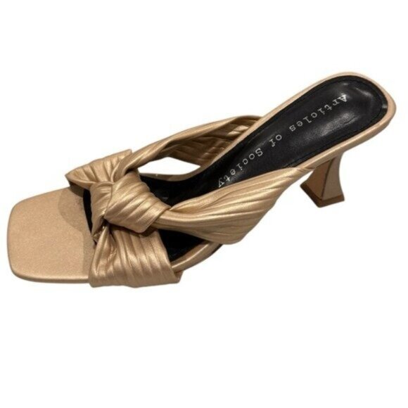 Articles of Society Milano Gold Vegan Leather Square Toe Strappy Sandals 9 - Picture 4 of 9